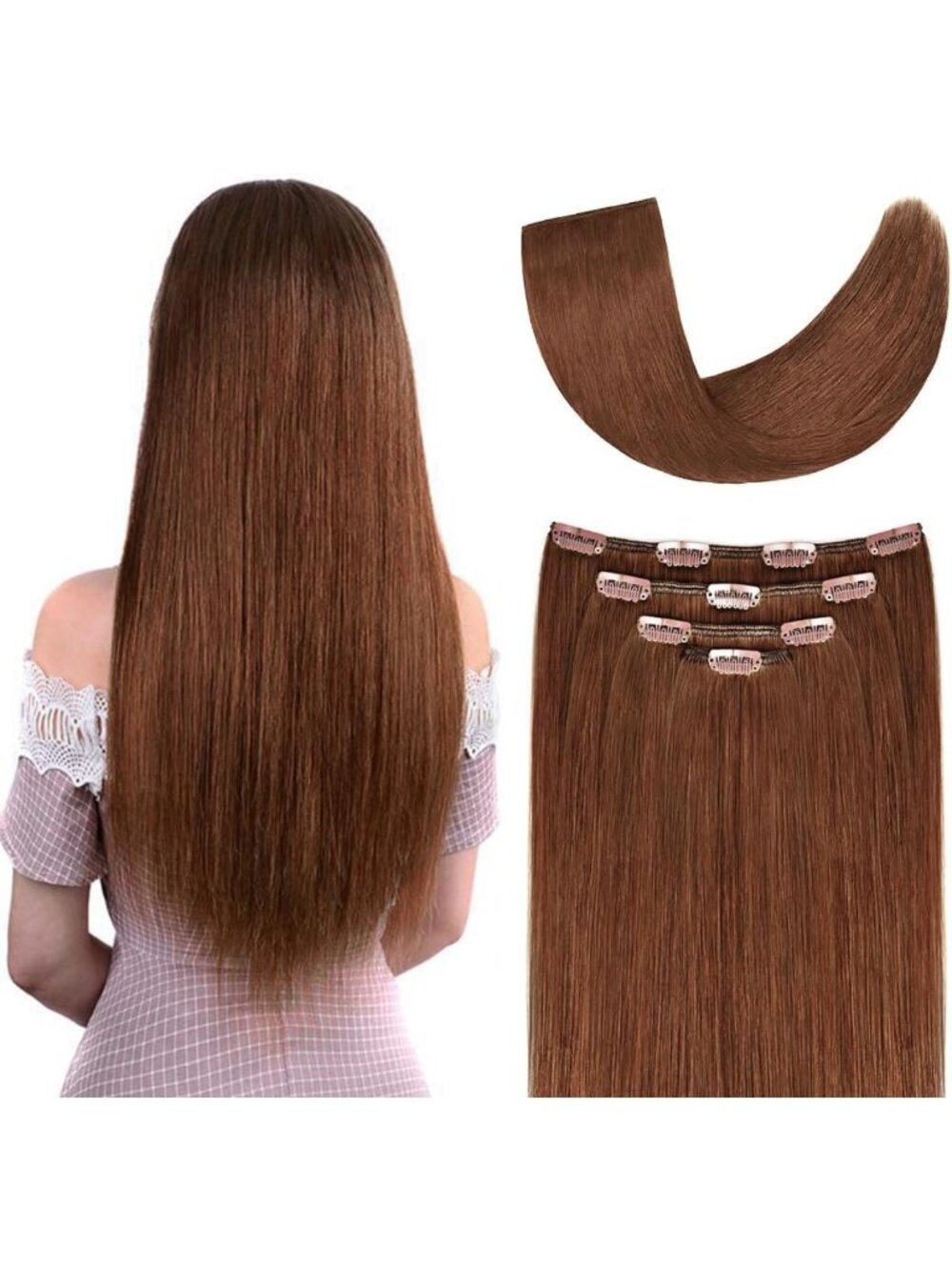 Silky Straight 12" Clip-In Human Hair Extensions - Medium Auburn, 50g, 4 Pieces